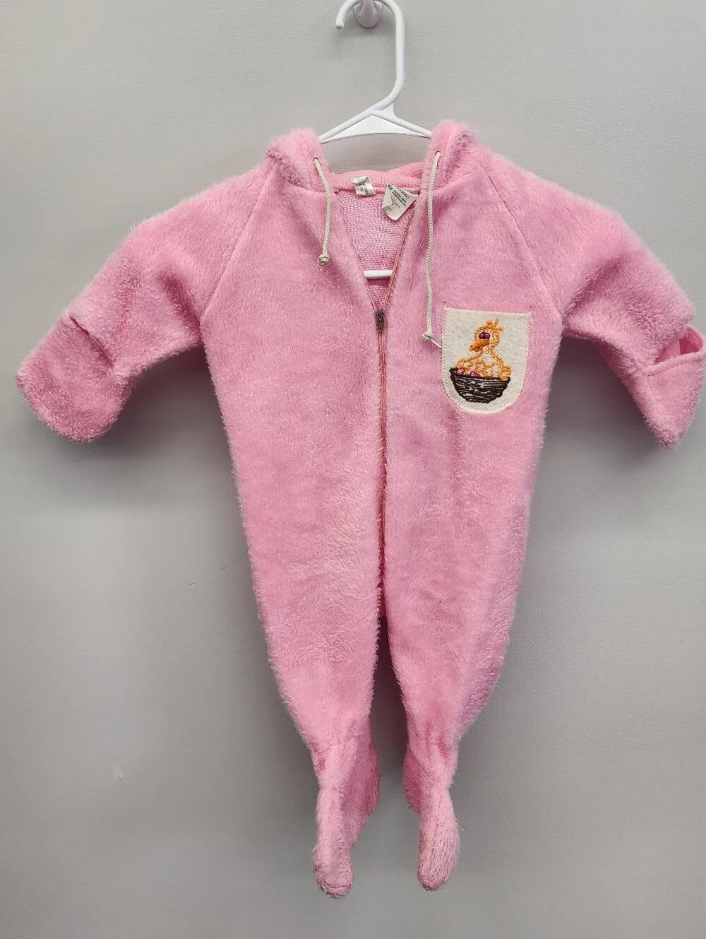 Vintage JCPenney Toddletime Sesame Street Big Bird Pink Fuzzy Footed Sleeper 18M